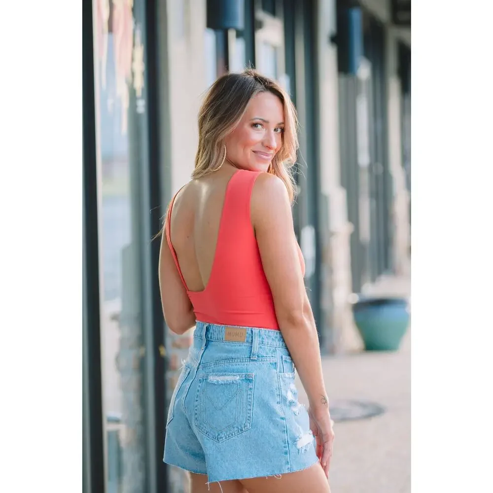 NWT Free People Keep It Sleek Bodysuit Size XS -Pink Pointsetta Scoop Back Shell